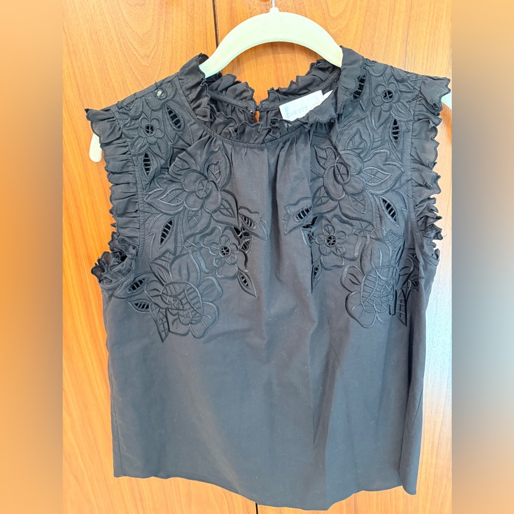 Christy Lynn Black Embroidered Eyelet Sleeveless Blouse